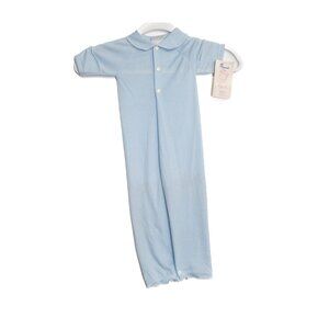 Blue Infant Size Preemie Gown With Embroidered Details & Peter Pan Collar